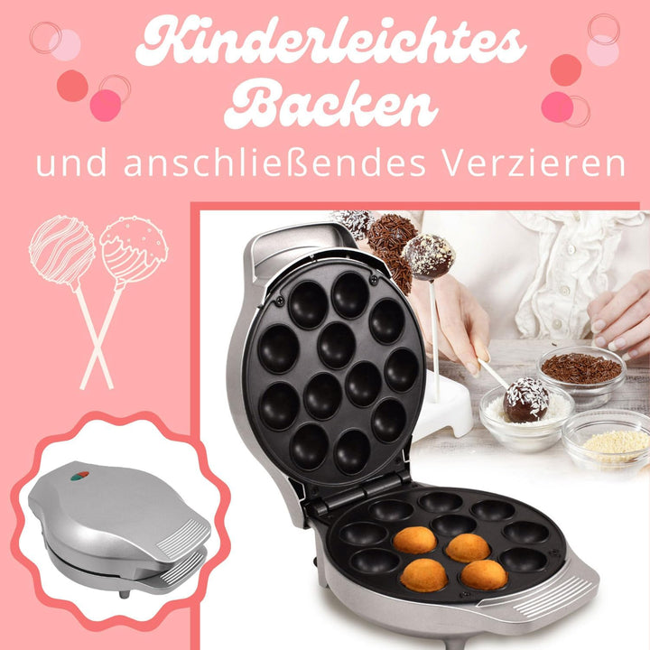 Syntrox Cake Pop Maker | Maschine | Popcakes Maker für 12 Cake Pops, 1200 Watt, Silber, Antihaftbesc