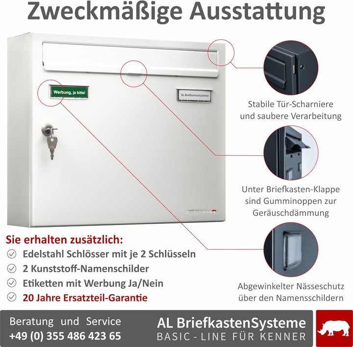 AL Briefkastensysteme Basic 3er Briefkasten RAL 9016 Verkehrs Weiss 3 Fach DIN A4 wetterfest Briefka