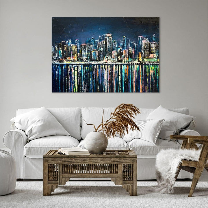 ARTTOR Bilder auf Leinwand 100x70cm Leinwandbild Stadt Aussicht Wasser Gross Wanddeko Bild Schlafzim