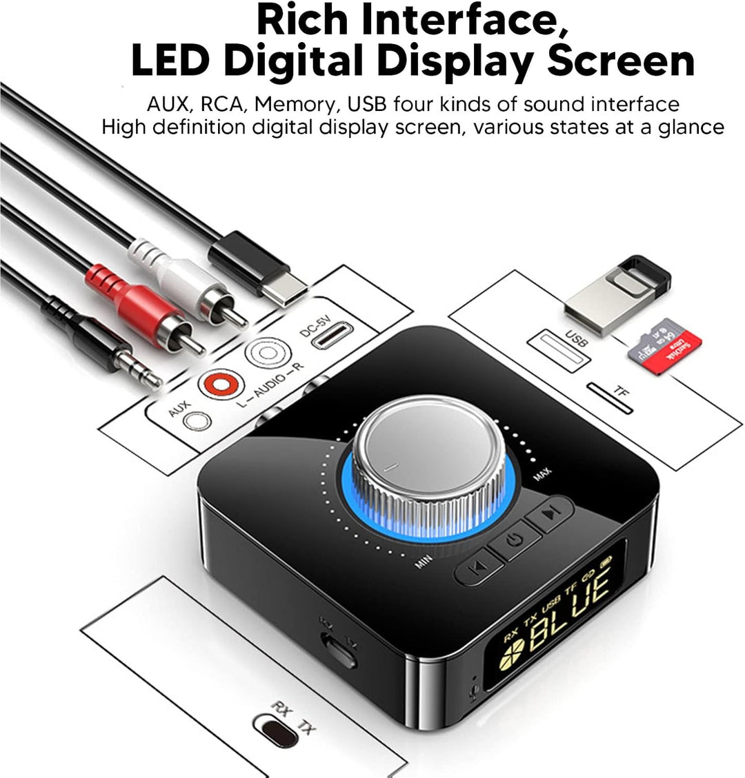 Goshyda Bluetooth-Sender-Empfänger, V5.0 Bluetooth-Adapter, Wiederaufladbare LED-Digitalanzeige, Dra
