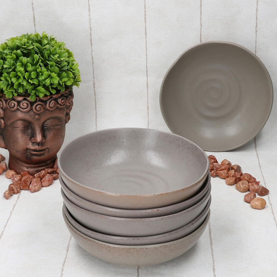 MamboCat CLAY GRAU 6er Set Suppenteller I 420ml, Ø17,8cm I tiefe Teller aus Steingut I grau mit Stru