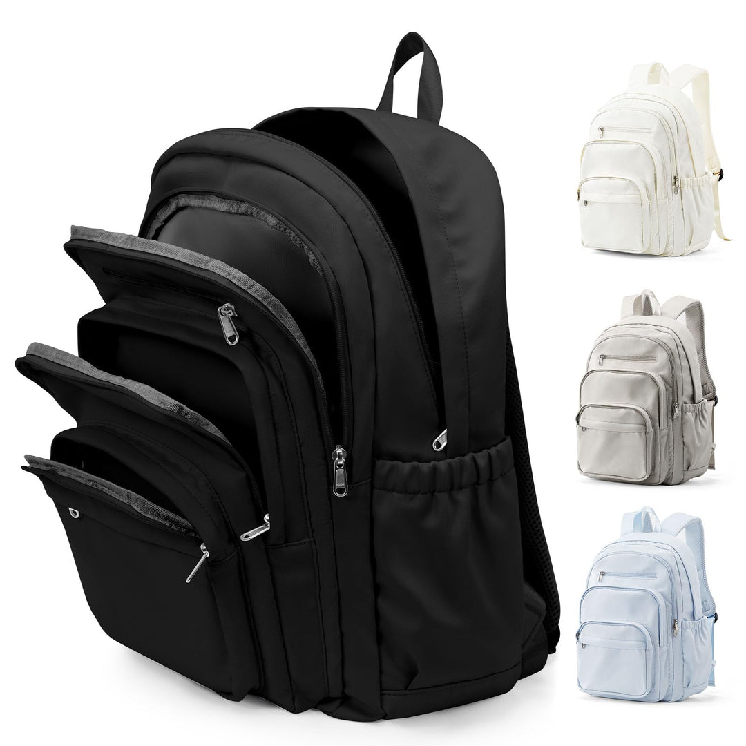 Schwarzer Rucksack Damen Herren, Leichter Schulrucksack Teenager Mädchen Jungen, Wasserabweisend Uni