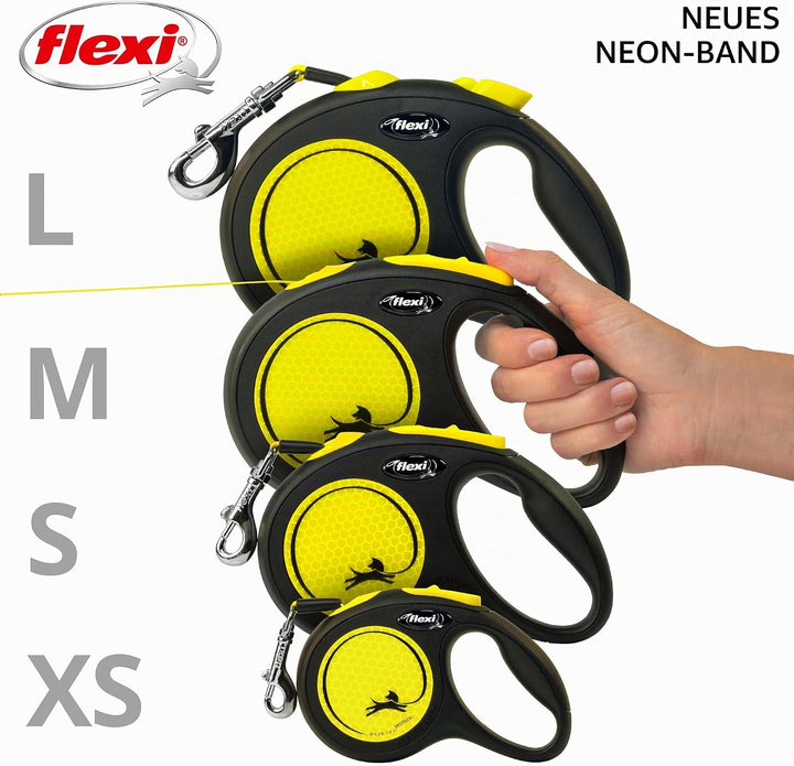 flexi cl31t5.250.s Neo einziehbare Hundeleine, gross, Schwarz/Neon Black/ Neon 1 Stück (1er Pack), B