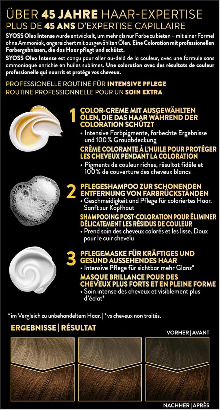 Syoss Oleo Intense Öl-Coloration 4-60 Goldbraun Stufe 3 (115 ml), dauerhafte Haarfarbe mit pflegende