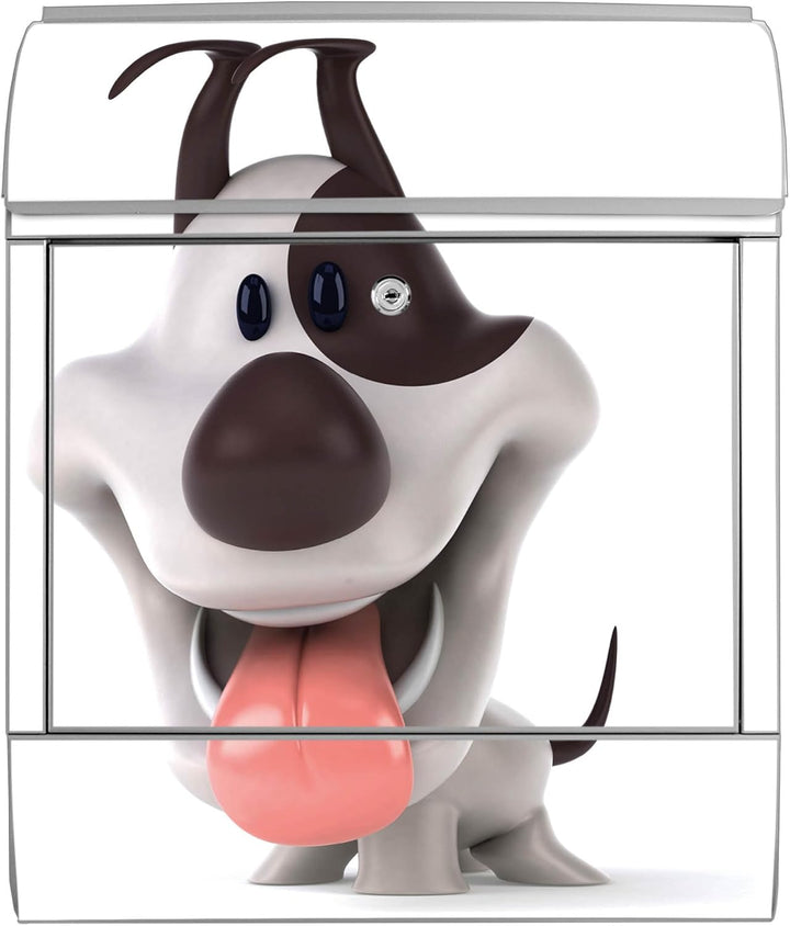 banjado® Design Briefkasten mit Motiv Comic-Hund 39x47x14cm &amp; 2 Schlüssel - Briefkasten Stahl Silber