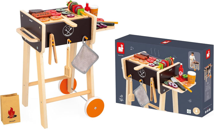 Janod - Grill aus Holz - Rollenspielzeug Küche und Puppengeschirr für Kinder - Inklusive 57 Zubehört