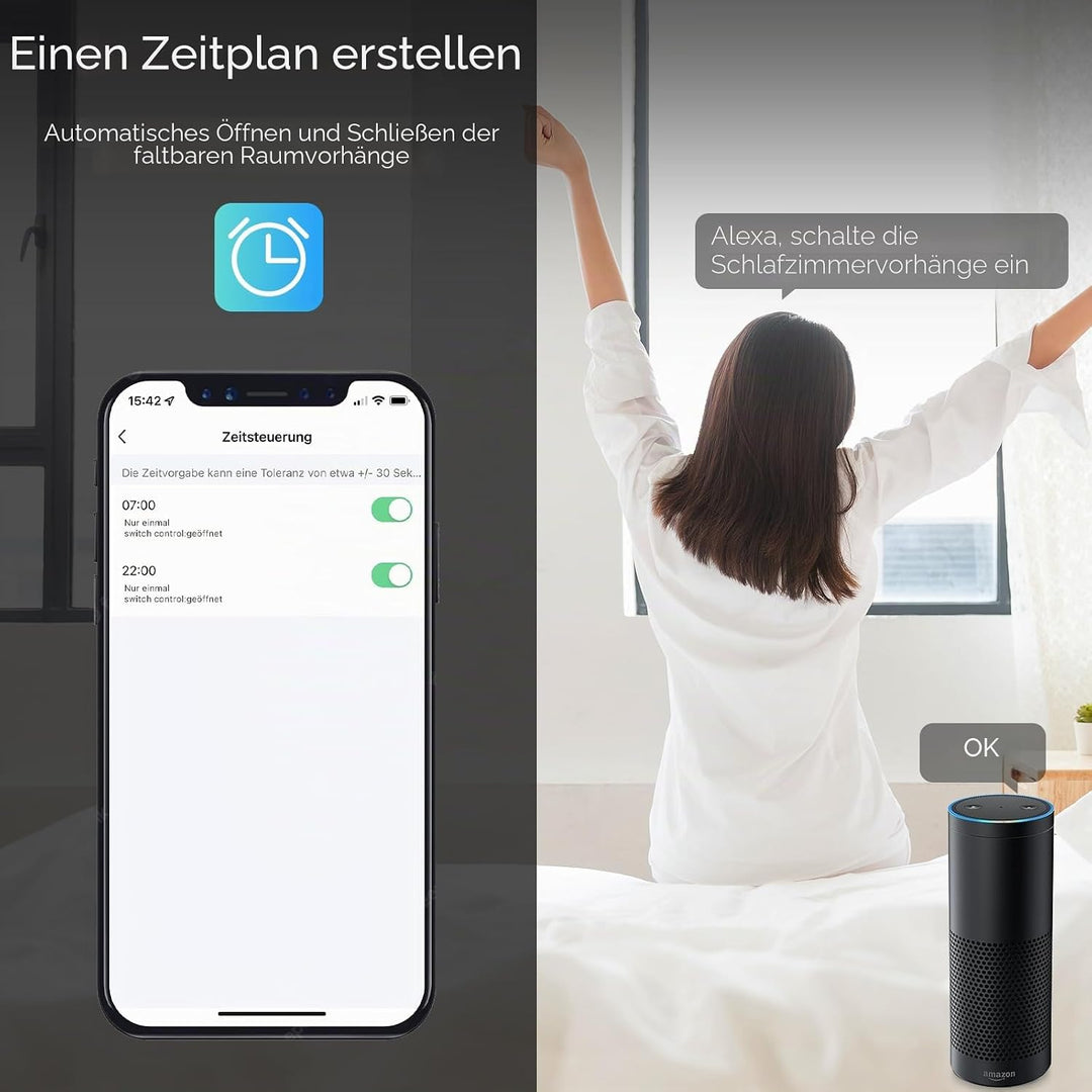 WLAN Rolladenschalter,Kompatibel Rolladen Zeitschaltuhr mit Alexa &amp; Google Home，Vorhang Jalousien Sc
