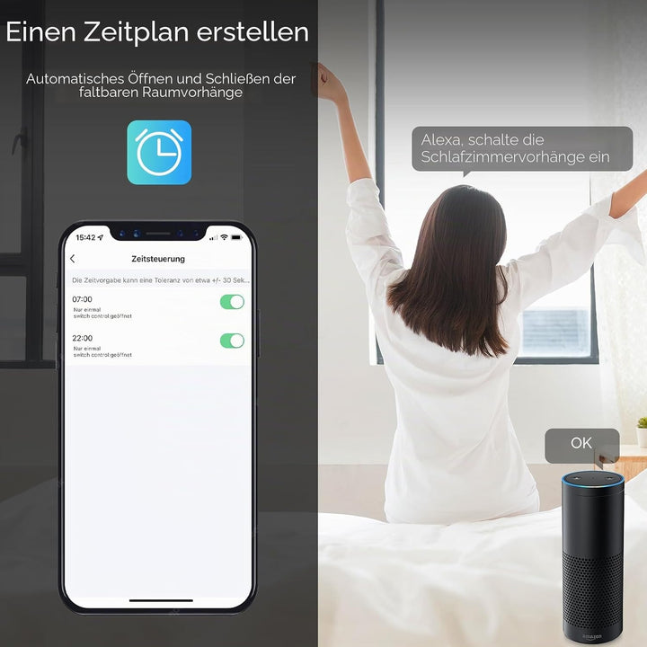 WLAN Rolladenschalter,Kompatibel Rolladen Zeitschaltuhr mit Alexa &amp; Google Home，Vorhang Jalousien Sc