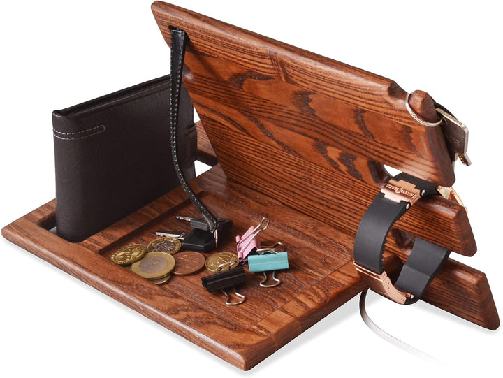 Holz Telefon Dockingstation Asche Baum Geldbörsenständer Schlüsselhalter & Uhren Organisator Herren