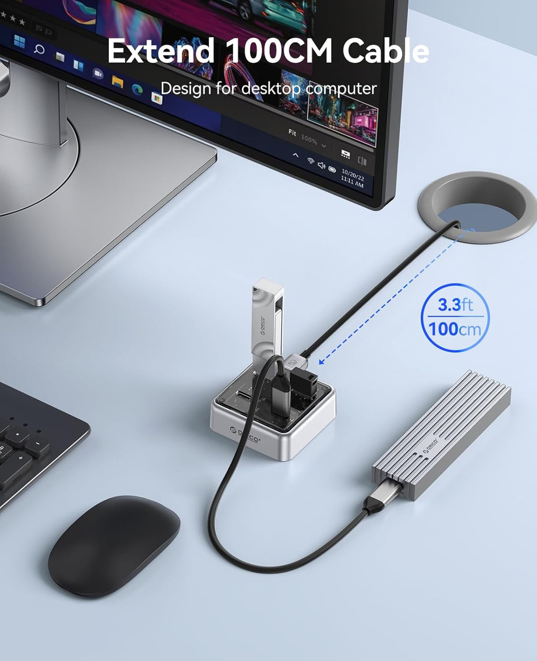 ORICO USB Hub 3.2, 4 Port USB 3.2 Gen2 Verteiler mit 2 Typ A/C Anschlüsse, 10Gbps Zinklegierung Mult