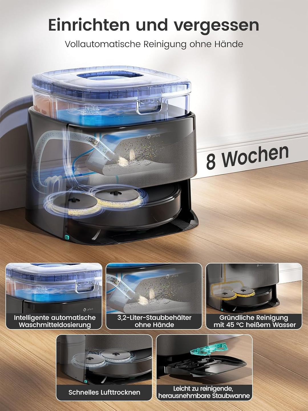 LEFANT M3 Saugroboter mit Wischfunktion,No-Go-Zone,12000 Pa Saugkraft,Vermeiden von Hindernissen,Mul