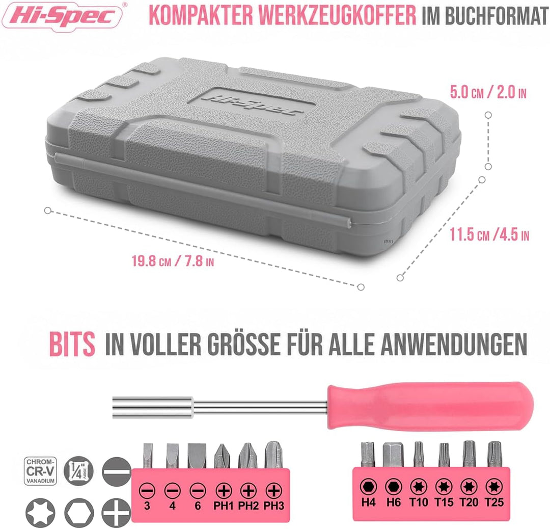 Hi-Spec 24tlg. Rosa Haushalts Mini Werkzeug-Set für Frauen passend für WG-Zimmer oder Unterwegs 24 T
