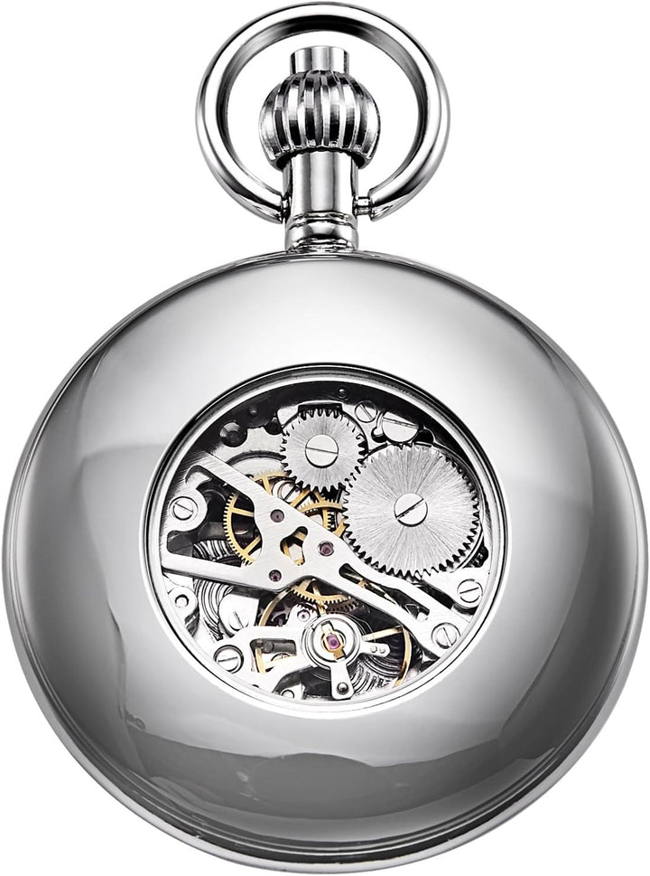 TREEWETO Men's Pocket Watches Smooth Golden/Silver Antique Mechanical Pocket Watch for Men Women wit