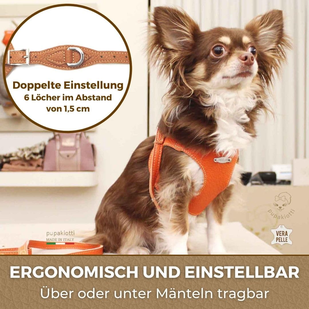 PUPAKIOTTI Brustgeschirr für kleine und mittelgrosse Hunde, Leder-Hundegeschirr, ergonomisch und ver