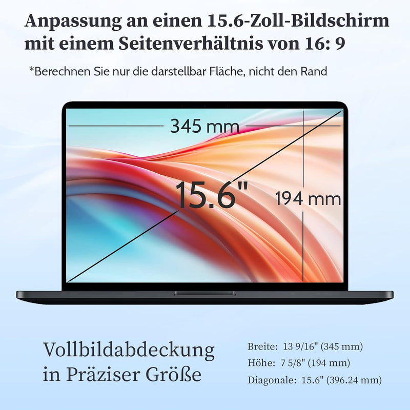 2 Stück Blaulichtfilter Displayschutzfolie für 15.6 Zoll 16:9-Seitenverhältnis Laptop Bildschirm, An