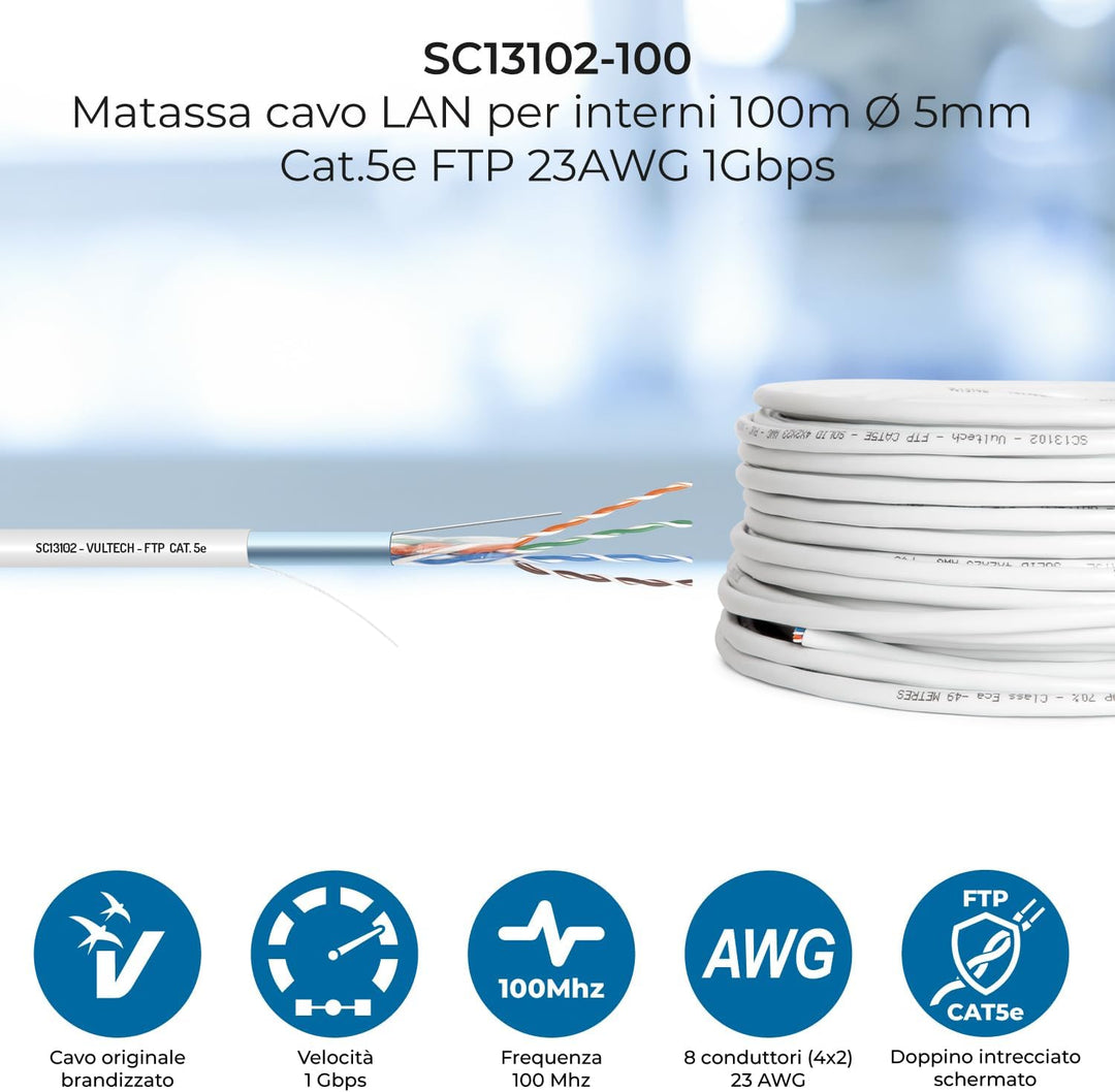 Vultech SC13102 – 100 Strang LAN, 5e FTP, Weiss 100 metri Cat.5e FTP, 100 metri Cat.5e FTP