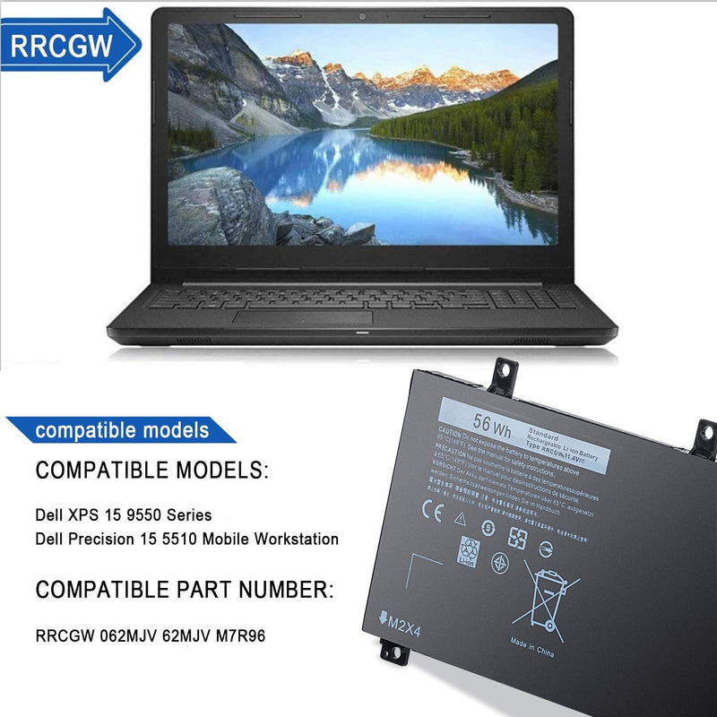 Ersatz RRCGW Laptop Akku kompatibel mit Dell M7R96 62MJV XPS 15 9550 Precision 5510[11,4V 56Wh]