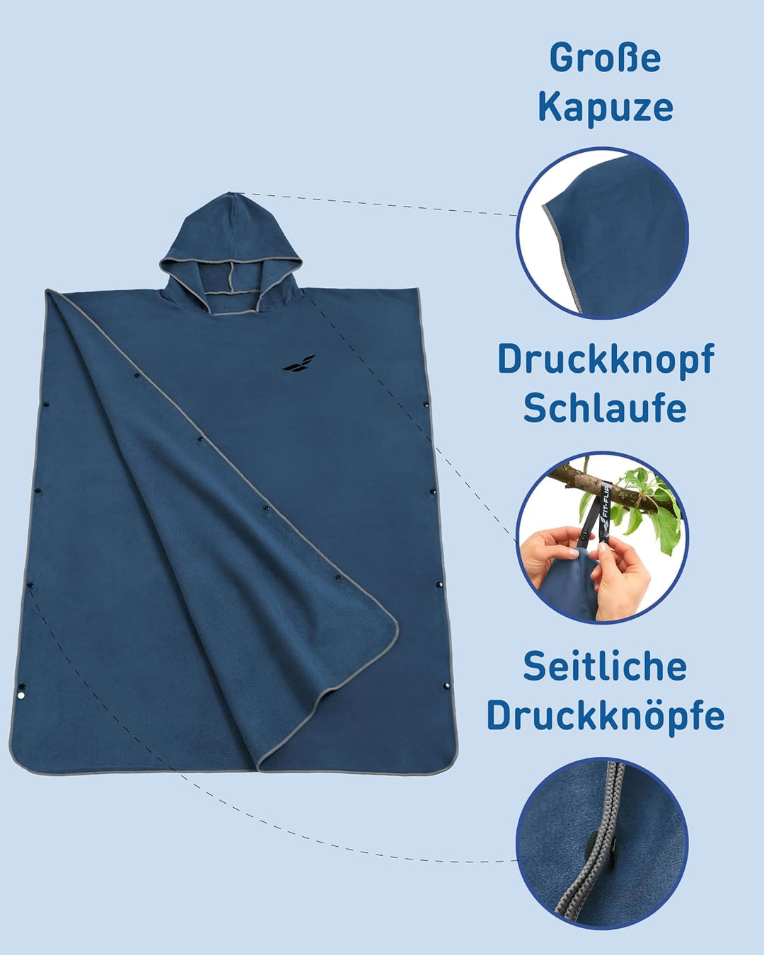 Fit-Flip Strandponcho für Erwachsene mit Kapuze - schnelltrocknend, kompakt und Ultraleicht - Badepo