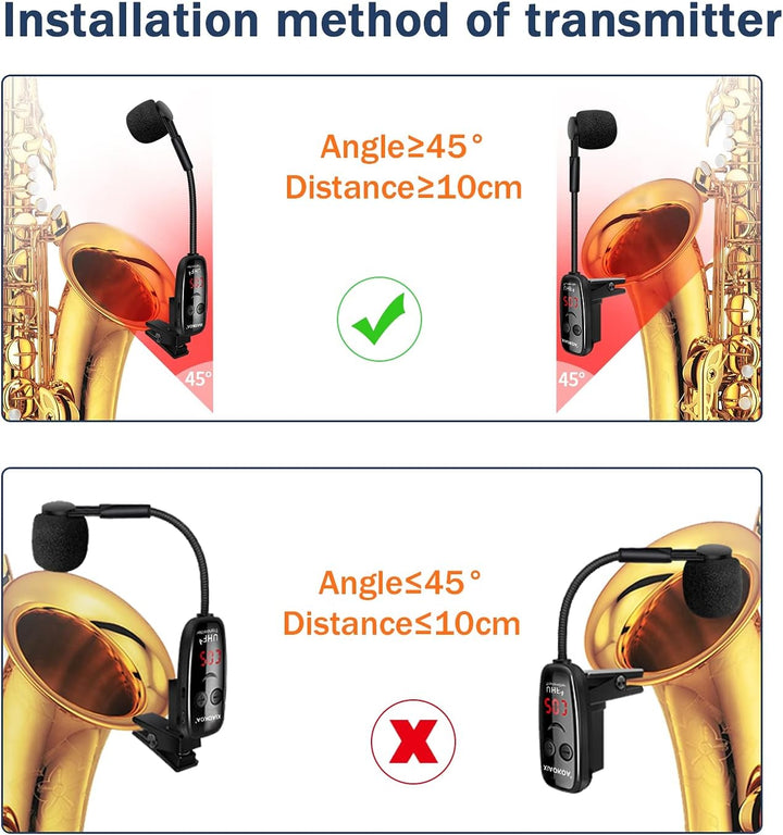 Kabelloses Mikrofon für Saxophon,UHF Drahtloses Mikrofon für Musikinstrumente,Wireless Empfänger und
