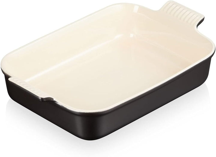 Le Creuset Rechteckige Auflaufform Tradition aus Steinzeug, 32 cm, 2.31 kg, Schwarz matt, 7110232000