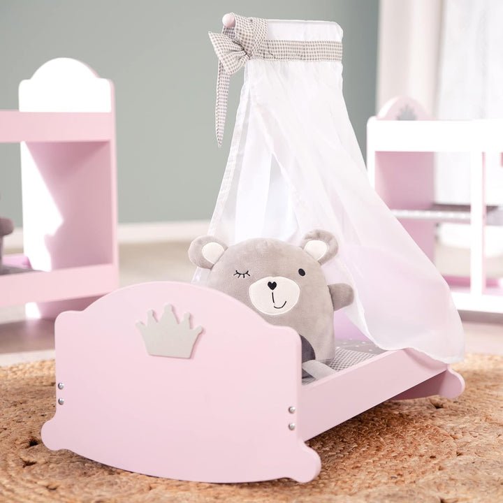 roba Puppenwiege Serie 'Sophie', zum Wiegen inkl. textiler Ausstattung, Bettwäsche und Himmel, rosa,