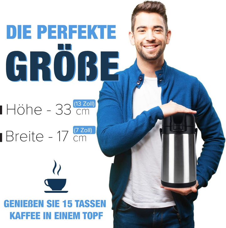 Vondior Airpot Pumpkanne - Professionelle isolierte Kaffeekaraffe aus Edelstahl, Thermoskanne, Therm