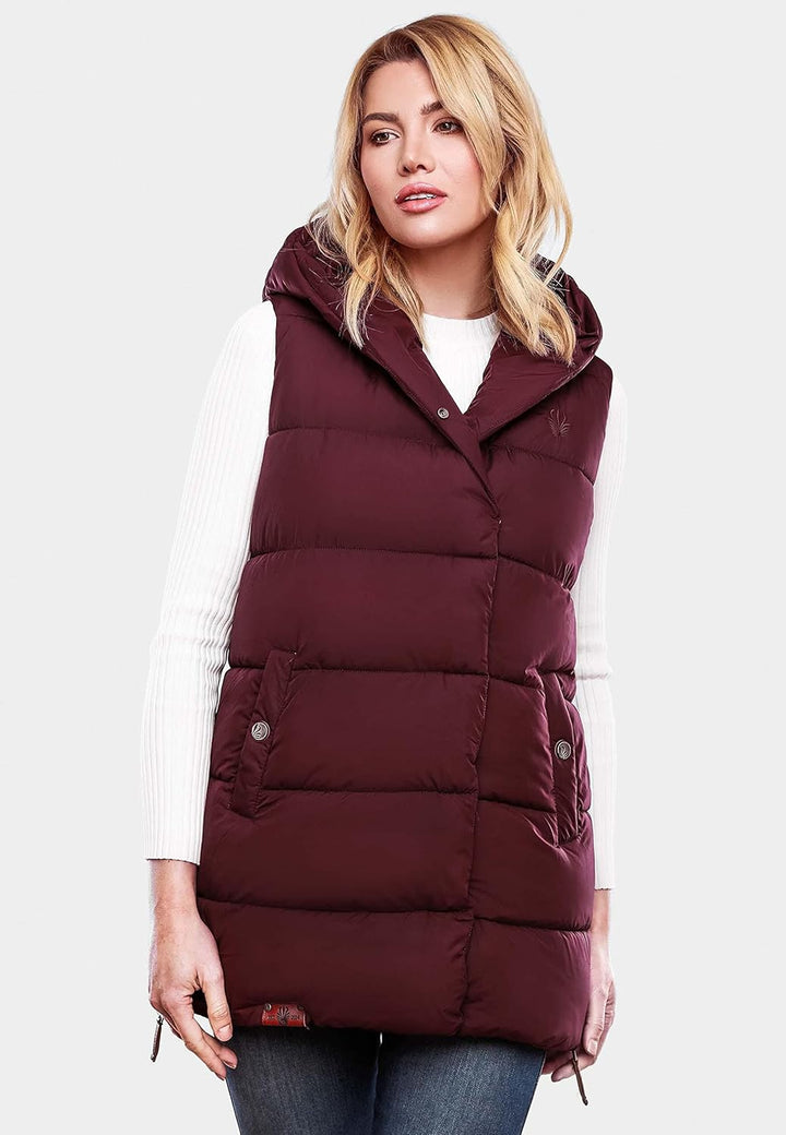 Navahoo warme Damen Winter Steppweste lang mit Kapuze Madilynaa XS-XXL M Wine, M Wine
