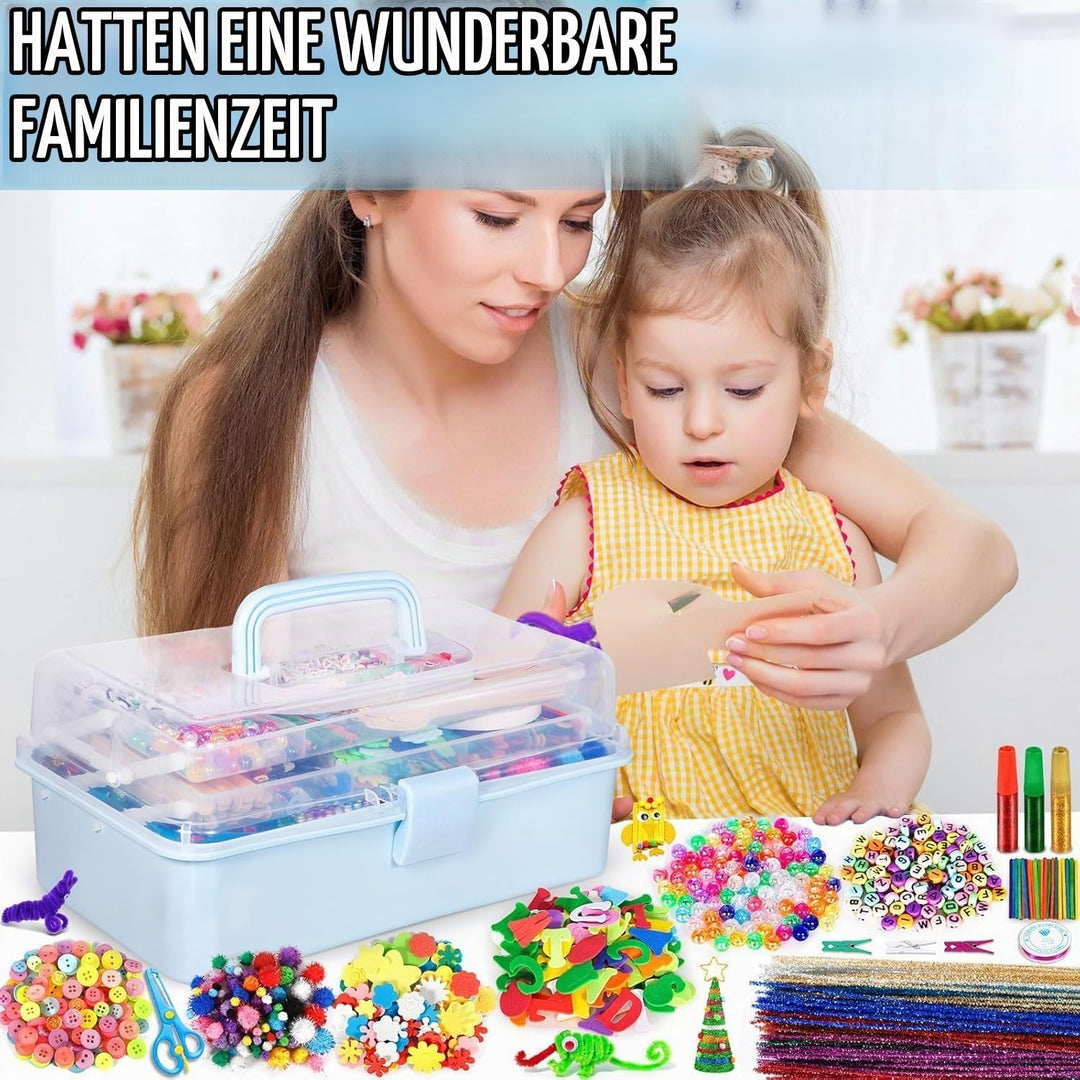 Purpledi 3300+ Stück Bastelsets für Kinder Bastelmaterial in Bastelkoffer, DIY Bastelzubehör Bastelb