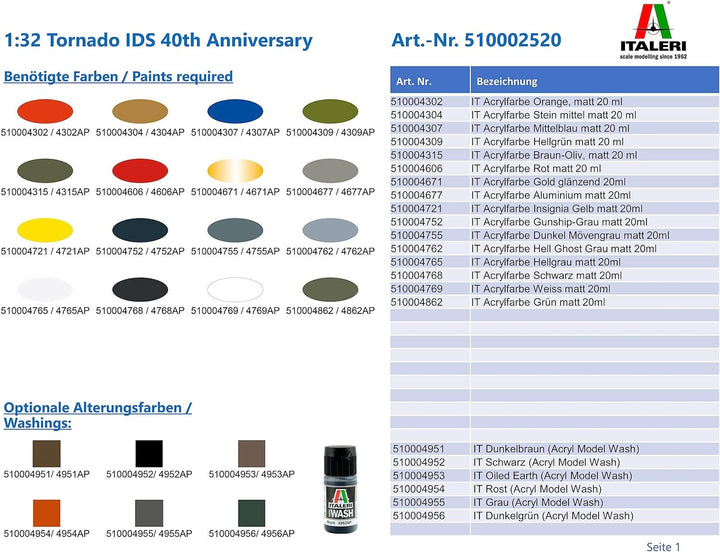 Italeri 2520 1:32 Tornado IDS 40th Anniversary - Modellbau, Bausatz, Standmodellbau, Basteln, Hobby,