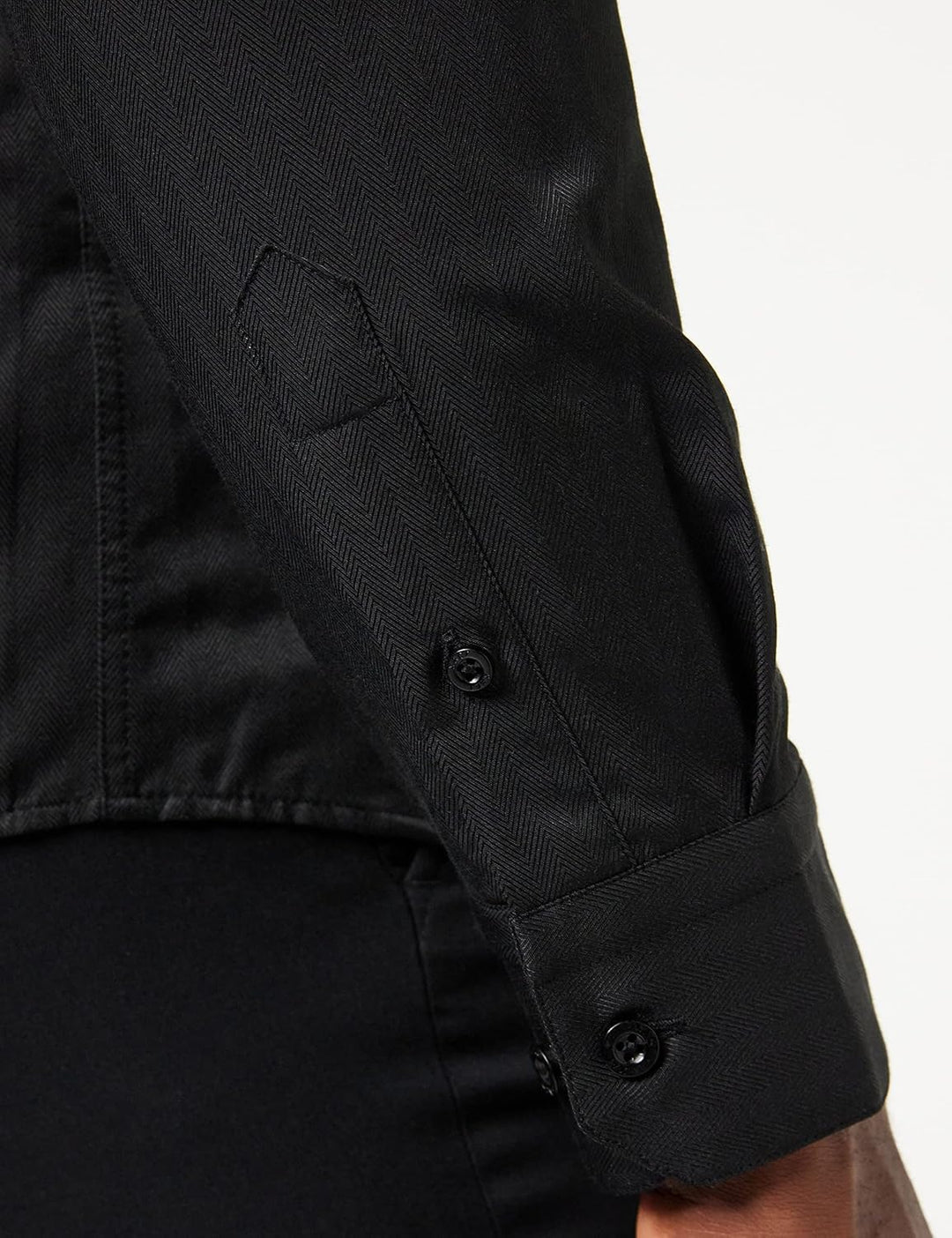 Xact Herren Langarmhemd mit Herringbone-Muster und Grandad-Mandarinkragen L Schwarz, L Schwarz