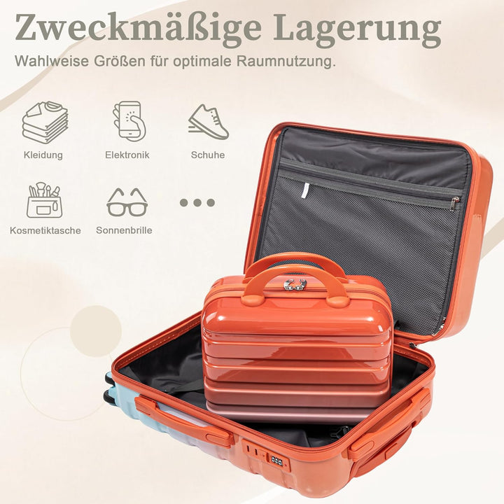 Hartschalen-Koffer Trolley Handgepäck Rollkoffer, Reisekoffer Set mit 4 Rollen, 2er Gepäckset, Blau