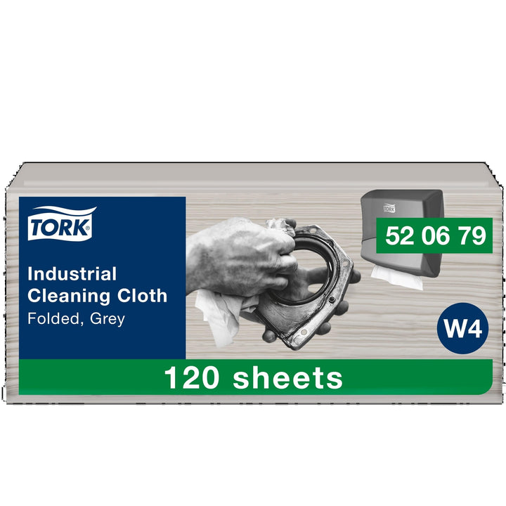 Tork Gefaltete Industrie Reinigungstücher Grau W4, flexibel und weich, 1 × 120 Tücher, 520679