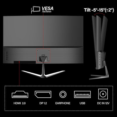 CRUA Curved Gaming-Monitor 24.5 Zoll 165HZ, FHD 1080P 2800R PC-Monitor, 1 ms GTG mit FreeSync, gerin