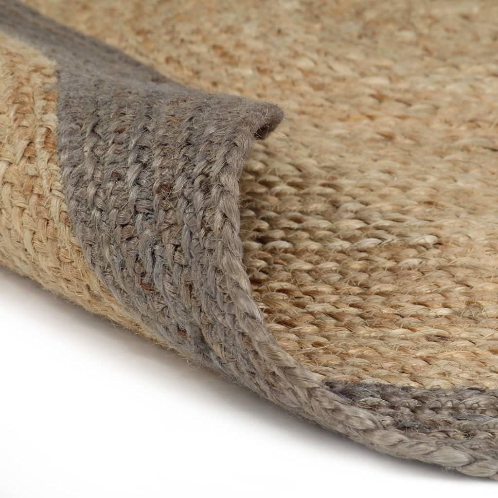 homiuse Teppich Handgefertigt Jute mit Grauem Rand 180 cm Teppich Wohnzimmer Teppich Rund Outdoor Te