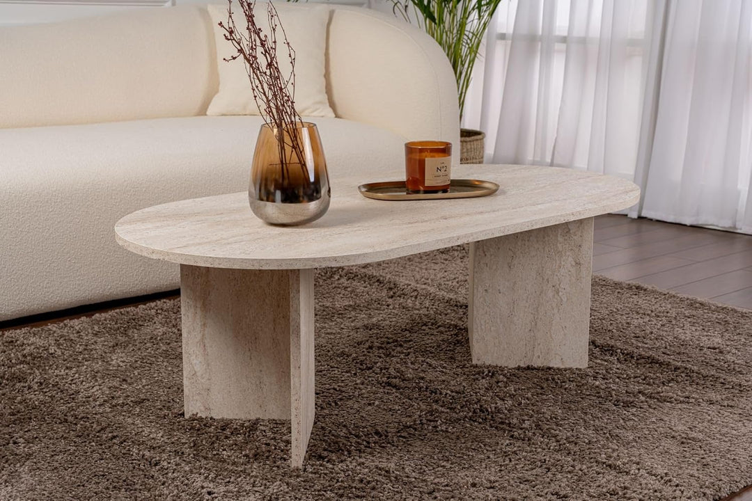 Hanah Home Elegant Coffee Table, Travertine Color, 119 x 39.8 x 60 cm | 100% Melamine Coated Particl
