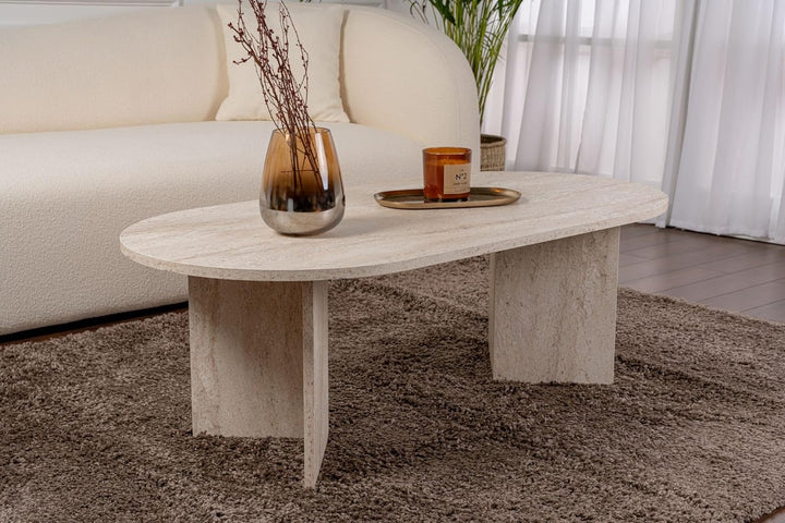 Hanah Home Elegant Coffee Table, Travertine Color, 119 x 39.8 x 60 cm | 100% Melamine Coated Particl