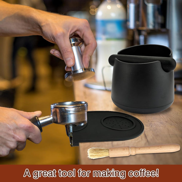 Abklopfbehälter für Siebträger und Kaffee Tamper Matte Silikon mit Reinigungsbürste Knock Box Espres