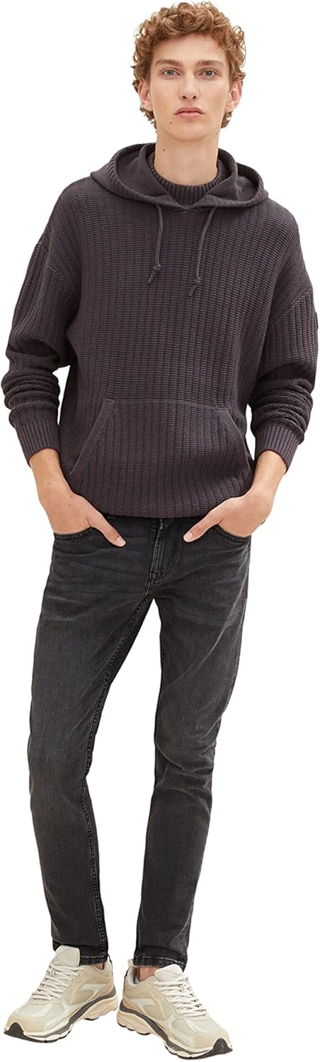 TOM TAILOR Denim Herren Kapuzenpullover mit Rippstruktur L 29476 - Coal Grey, L 29476 - Coal Grey