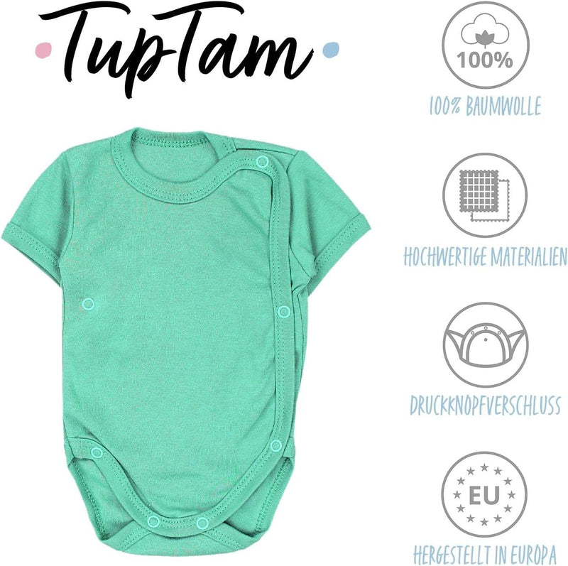 TupTam Baby Jungen Kurzarm Wickelbody Baumwolle Body 5er Set 74 Dunkelblau Jeans Blau Mintgrün, 74 D