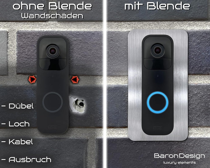 Baron Design | Edelstahl Blende ohne Bohren | Zubehör für Blink Doorbell | Halterung, Schild, Befest