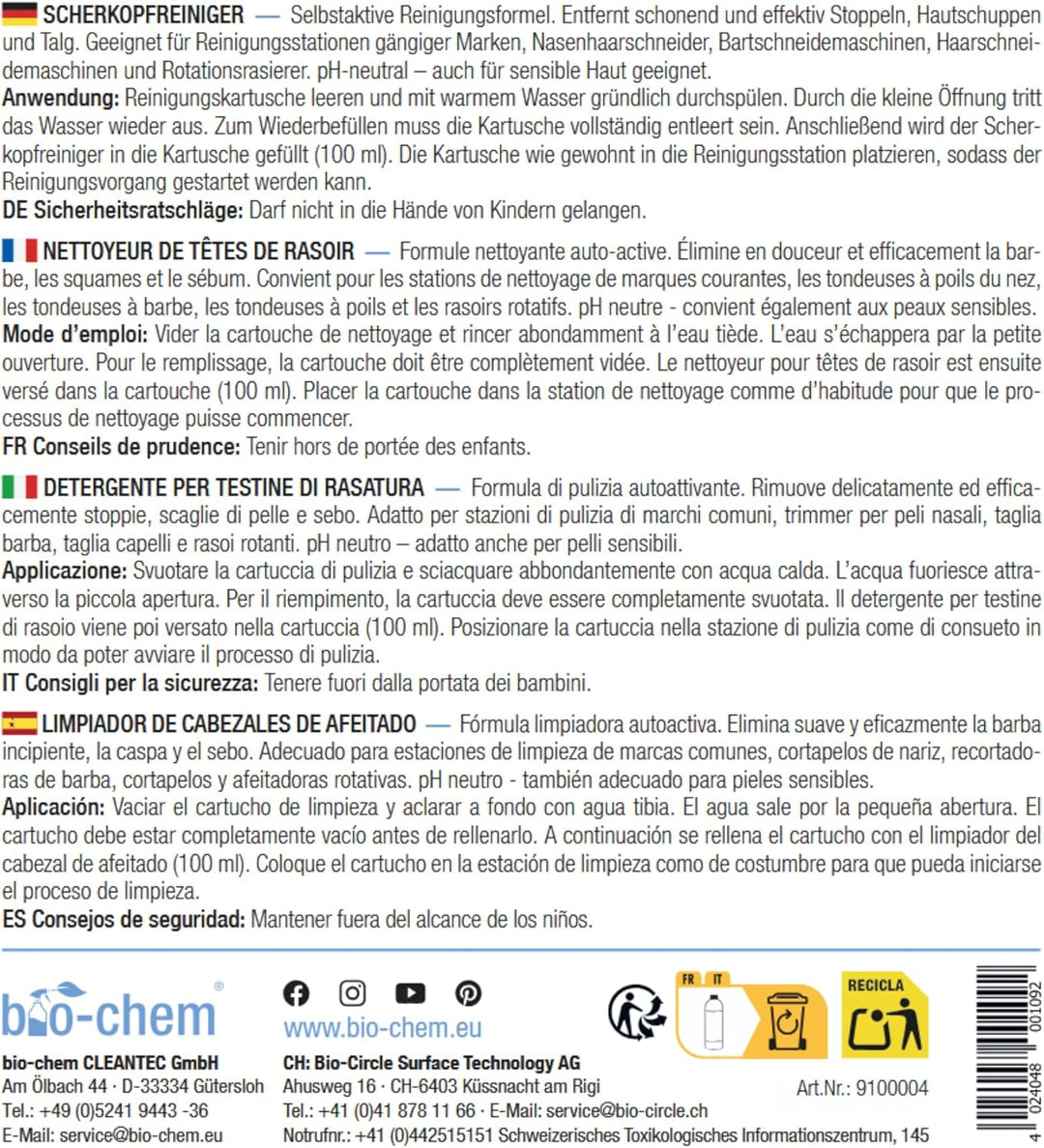 bio-chem Scherkopfreiniger Nachfüllflüssigkeit für Reinigungs-Kartuschen von Rasierer/Rasierapparat/