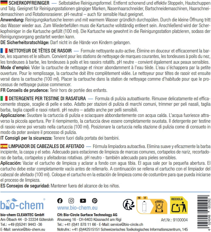 bio-chem Scherkopfreiniger Nachfüllflüssigkeit für Reinigungs-Kartuschen von Rasierer/Rasierapparat/