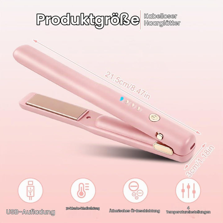 2 In 1 Mini Glätteisen Kabellos und Lockenstab, Hair Straightener, 4 Temperaturen, Wiederaufladbare