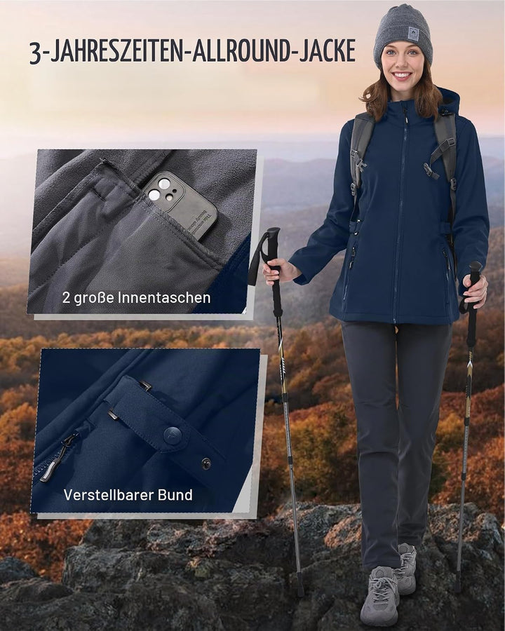 Outdoor Ventures Damen Softshelljacke Kurze Gefütterte Funktionsjacke Wasserdichte Übergangsjacke mi