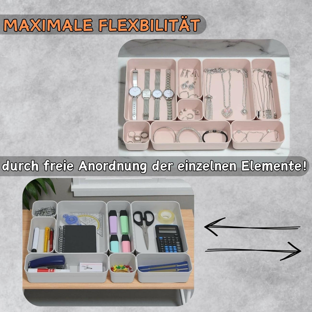 1 x Schubladen-Organizer Set, 16-teilig, Farbmix: Anthrazit/Hellgrau, universell verstellbar, Aufbew