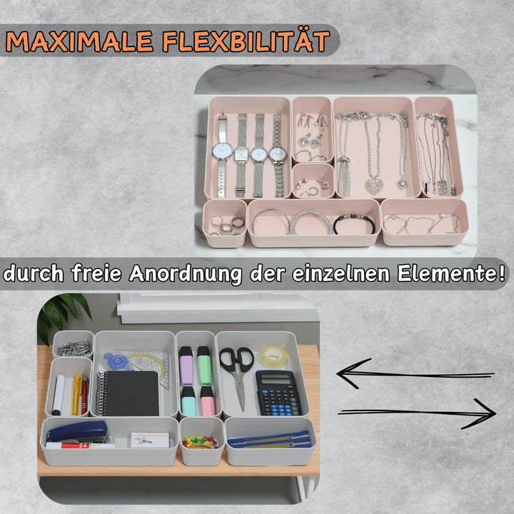 1 x Schubladen-Organizer Set, 16-teilig, Farbmix: Anthrazit/Hellgrau, universell verstellbar, Aufbew