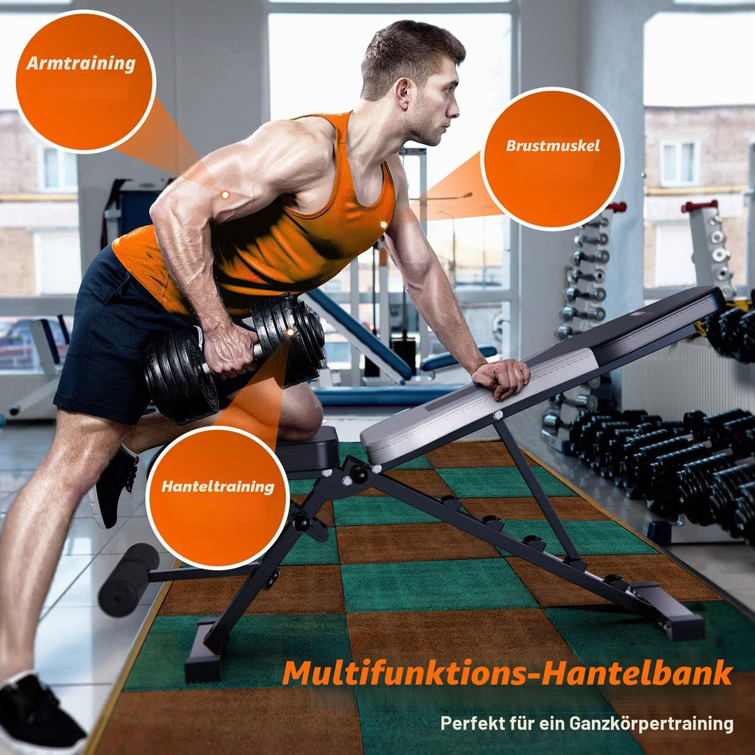 WINNOW Verstellbare Hantelbank Klappbar Heimtraining Fitness Trainingsbank Schrägbank Negativbank Fl