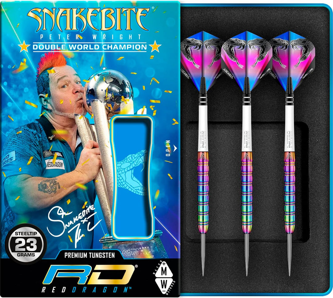 RED DRAGON Peter Wright Snakebite 1 Professional Darts Wolfram Dartset mit Flüge und Shafts 23G 1, 2