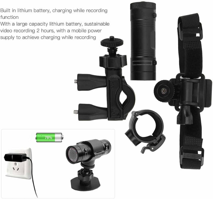 Yctze Fahrradhelm-Sportkamera, Volle 1080p HD-Mini-Action-Kamera, Tragbare wasserdichte 120°-Weitwin