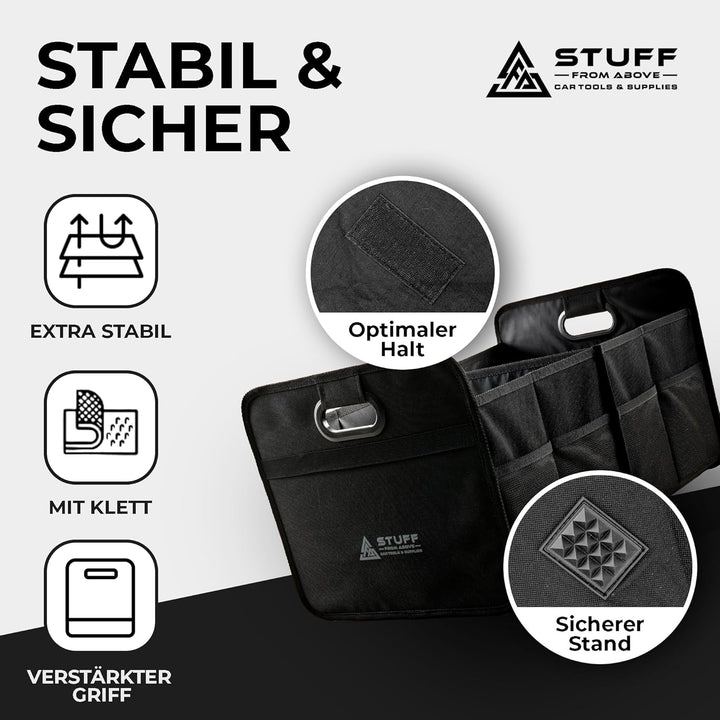 Auto Organizer in schwarz - Kofferraumtasche - (57x35x30cm) - Antirutsch durch Klett - Kofferraum Ca